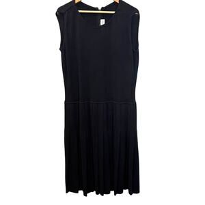 St John Collection Dress Women’s 16 Black Sleeveless Knit Pleated USA Classic